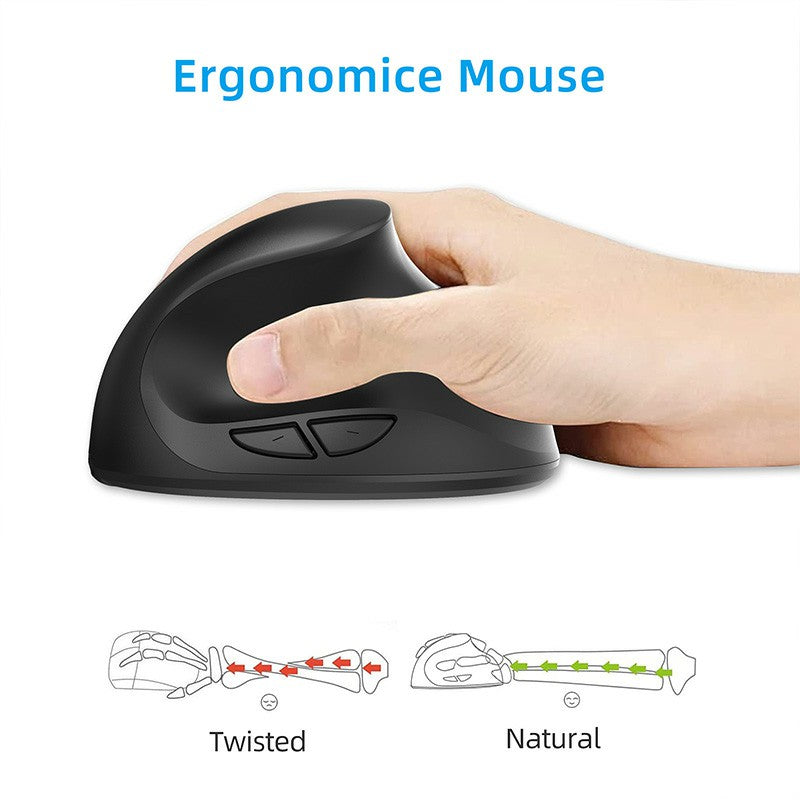 X10-2.4G Wireless 6-Keys DPI Adjustable Ergonomics Mouse Optical Vertical Mouse in Sleek Black