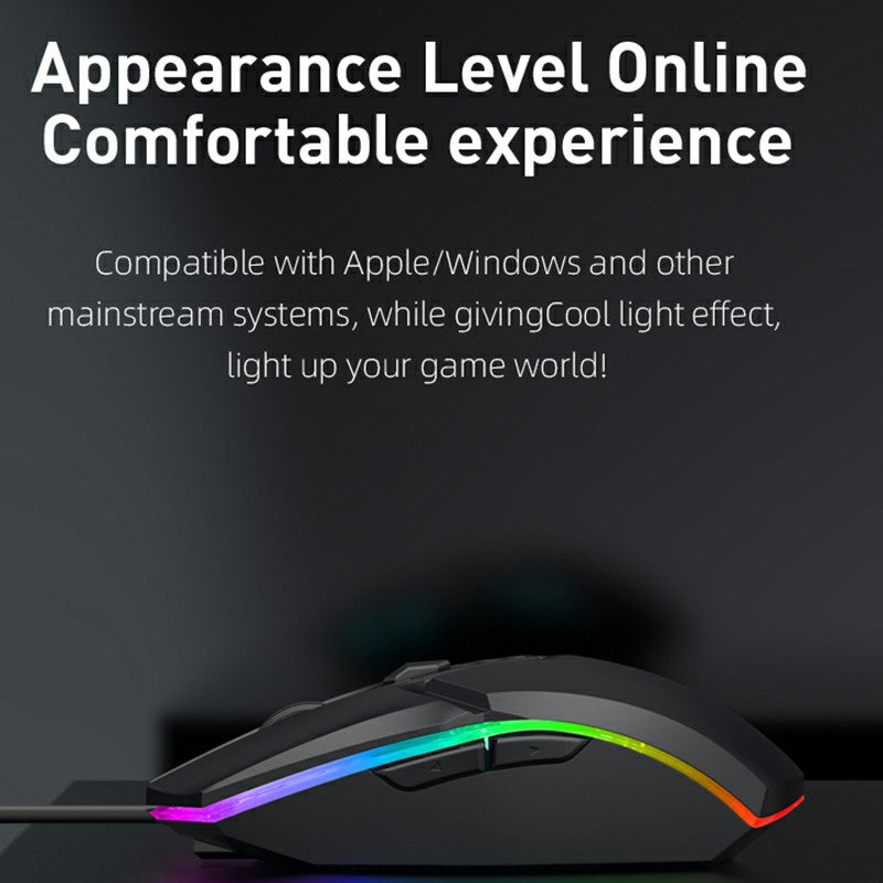 1600dpi RGB Lighting Gaming Wired Mouse with Silent Buttons - Black