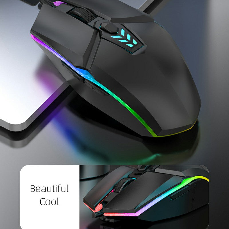 1600dpi RGB Lighting Gaming Wired Mouse with Silent Buttons - Black