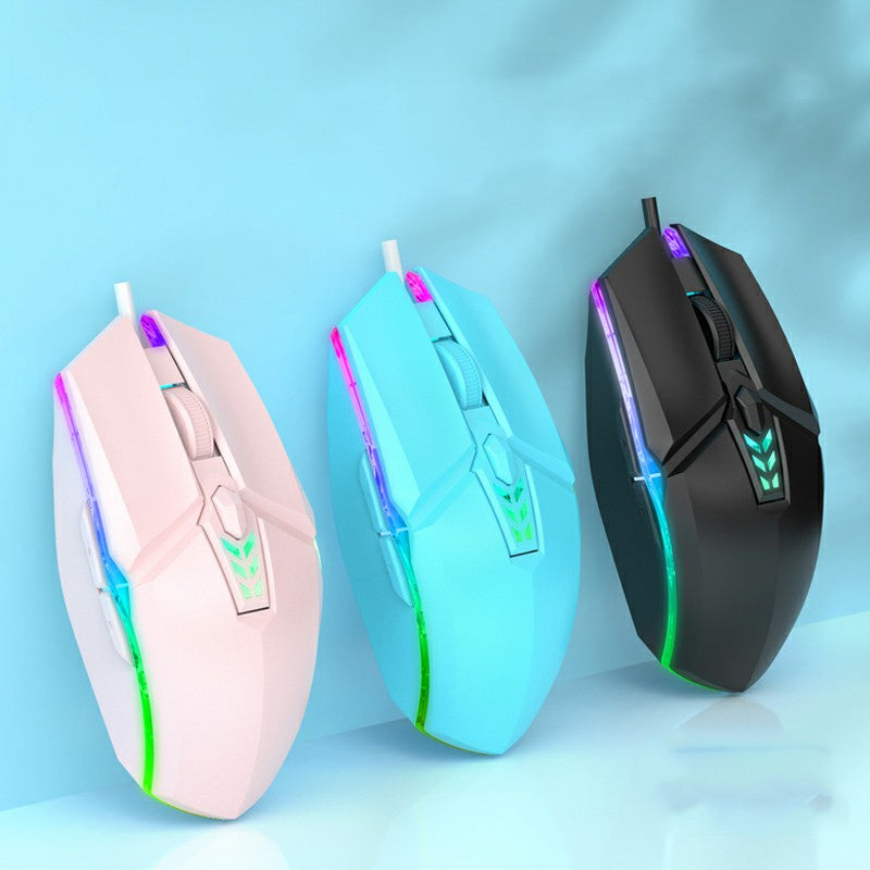 1600dpi RGB Lighting Gaming Wired Mouse with Silent Buttons - Pink