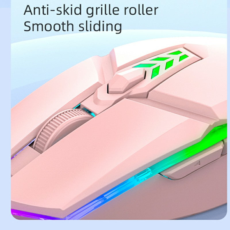 1600dpi RGB Lighting Gaming Wired Mouse with Silent Buttons - Pink