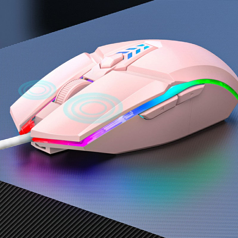 1600dpi RGB Lighting Gaming Wired Mouse with Silent Buttons - Pink