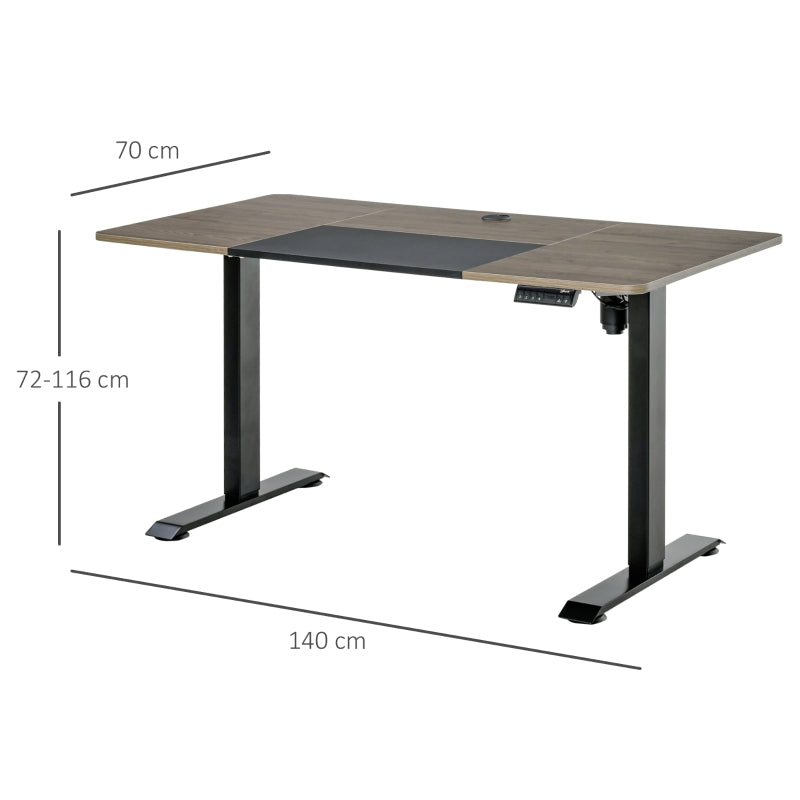 Electric Standing Desk, 140 x 70cm Height Adjustable Sit to Stand Desk with 4 Automatic Memory Preset Tabletop, Stand Up Desk for Home Office, (Black Frame + Teak Desktop)