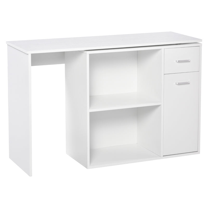 L-Shaped Desk Computer Corner Desk, Adjustable Dining Table with Storage Shelf and Drawer, Workstation for Home Office, White
