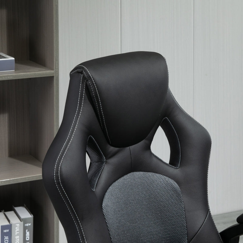 High-Back Office Chair Gaming Chair Faux Leather Swivel Computer Desk Chair for Home Office with Wheels Armrests Black/Grey