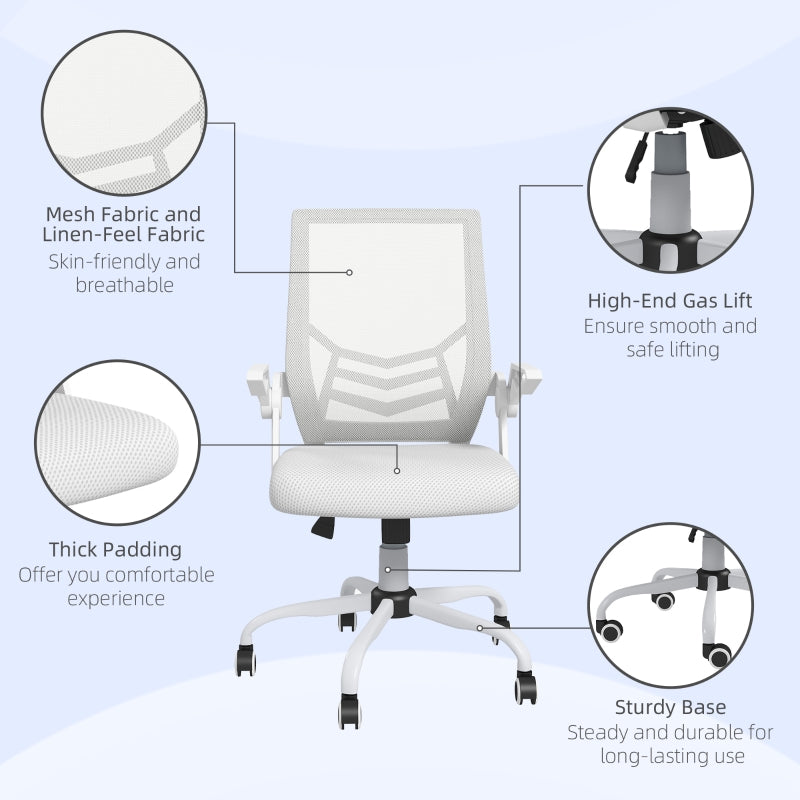 Mesh Office Chair, Gaming Chair, Computer Desk Chair with Flip-up Armrests, Lumbar Back Support and Swivel Wheels, White