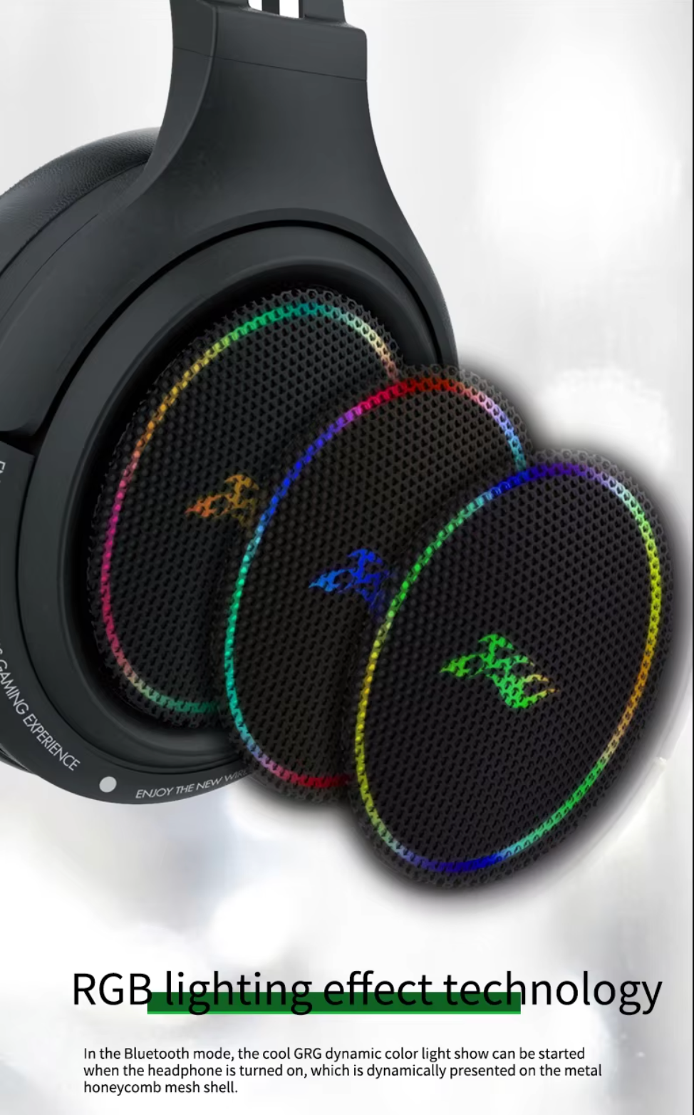 Bluetooth wireless headset Low Latency Gaming Headset LED RGB Microphone Pink / Black