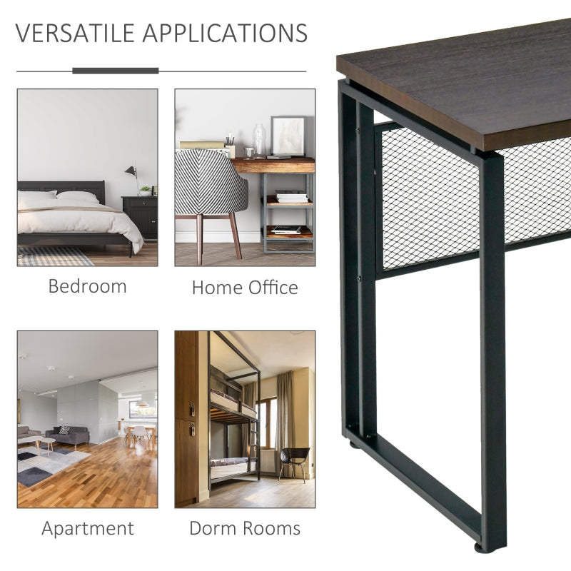 Computer Desk 135cm, Writing Table for Home Office, Study Workstation with Metal Frame, Brown and Black