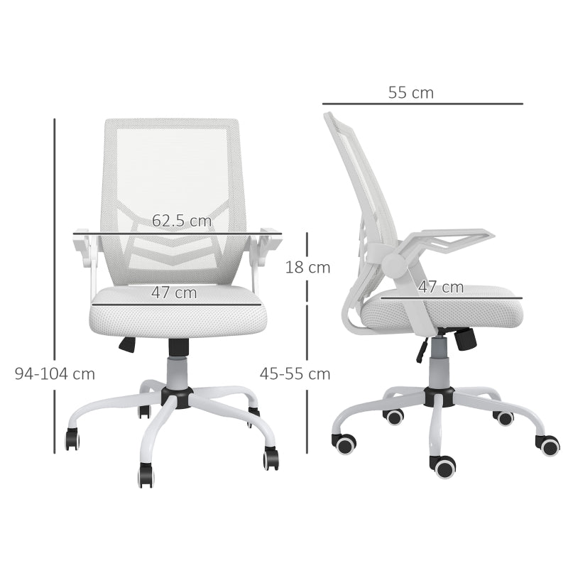 Mesh Office Chair, Gaming Chair, Computer Desk Chair with Flip-up Armrests, Lumbar Back Support and Swivel Wheels, White