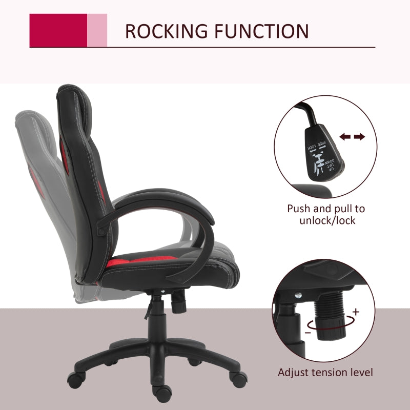 High Back Office Chair Gaming Chair Faux Leather Swivel Computer Desk Chair for Home Office with Wheels Armrests, Black & Red