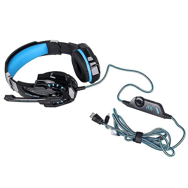 3.5mm LED Gaming Headset with MIC HiFi Headphones for Laptop Xbox - Black + Blue