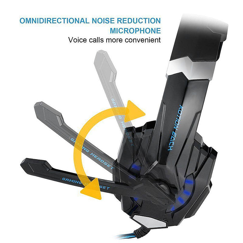 3.5mm LED Gaming Headset with MIC HiFi Headphones for Laptop Xbox - Black + Blue