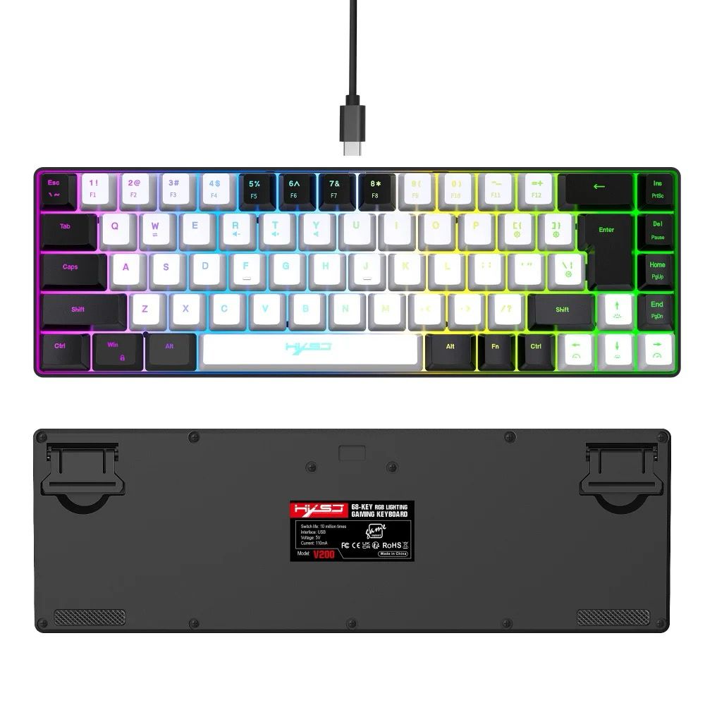 RGB Mechanical Gaming Keyboard White-Black 68 Key Red-Switch Blue-Switch ABS Caps Wired Membrane Gaming Office