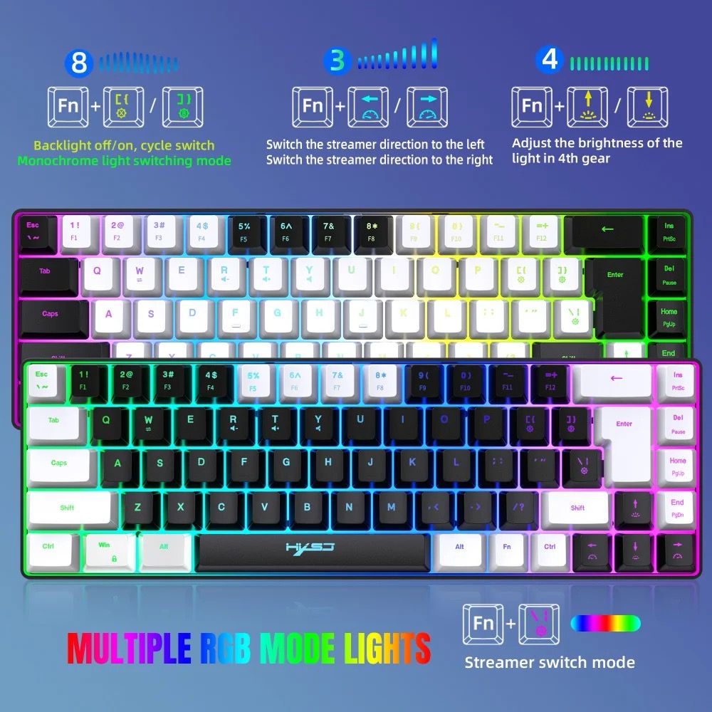 RGB Mechanical Gaming Keyboard White-Black 68 Key Red-Switch Blue-Switch ABS Caps Wired Membrane Gaming Office
