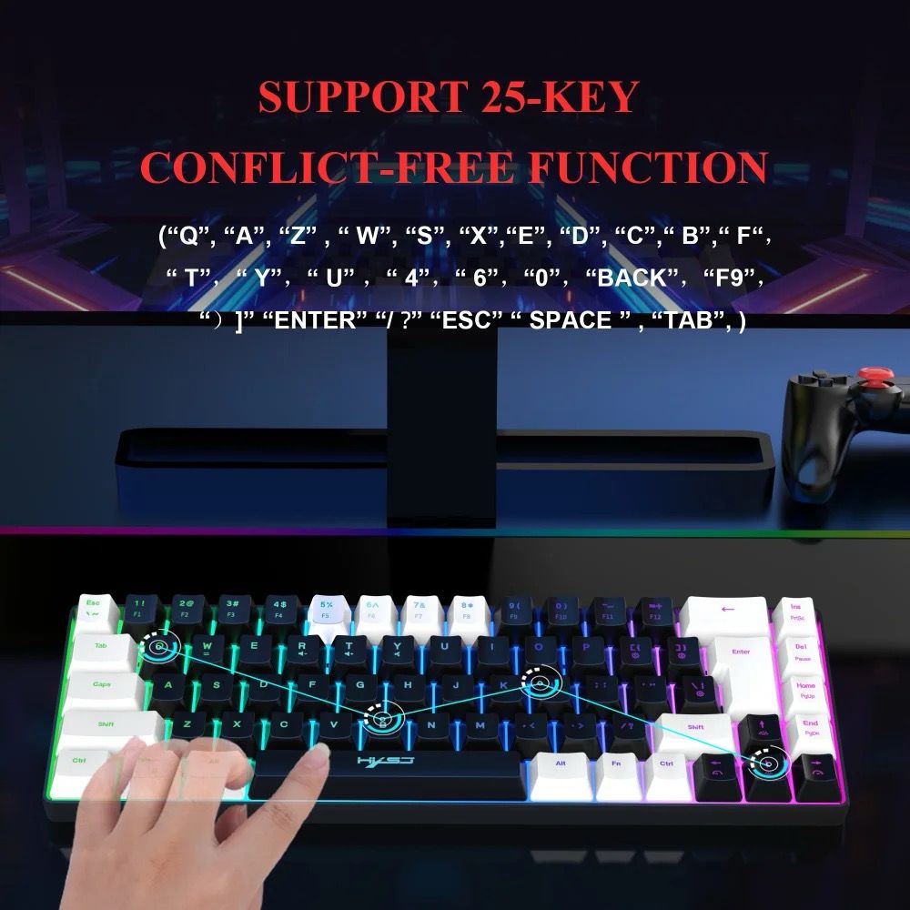 RGB Mechanical Gaming Keyboard White-Black 68 Key Red-Switch Blue-Switch ABS Caps Wired Membrane Gaming Office