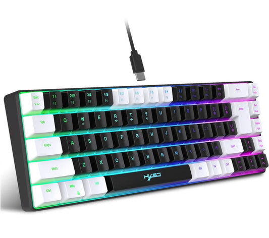 RGB Mechanical Gaming Keyboard Black-White 68 Key Red/Blue Switch ABS Caps Wired Membrane Gaming Office