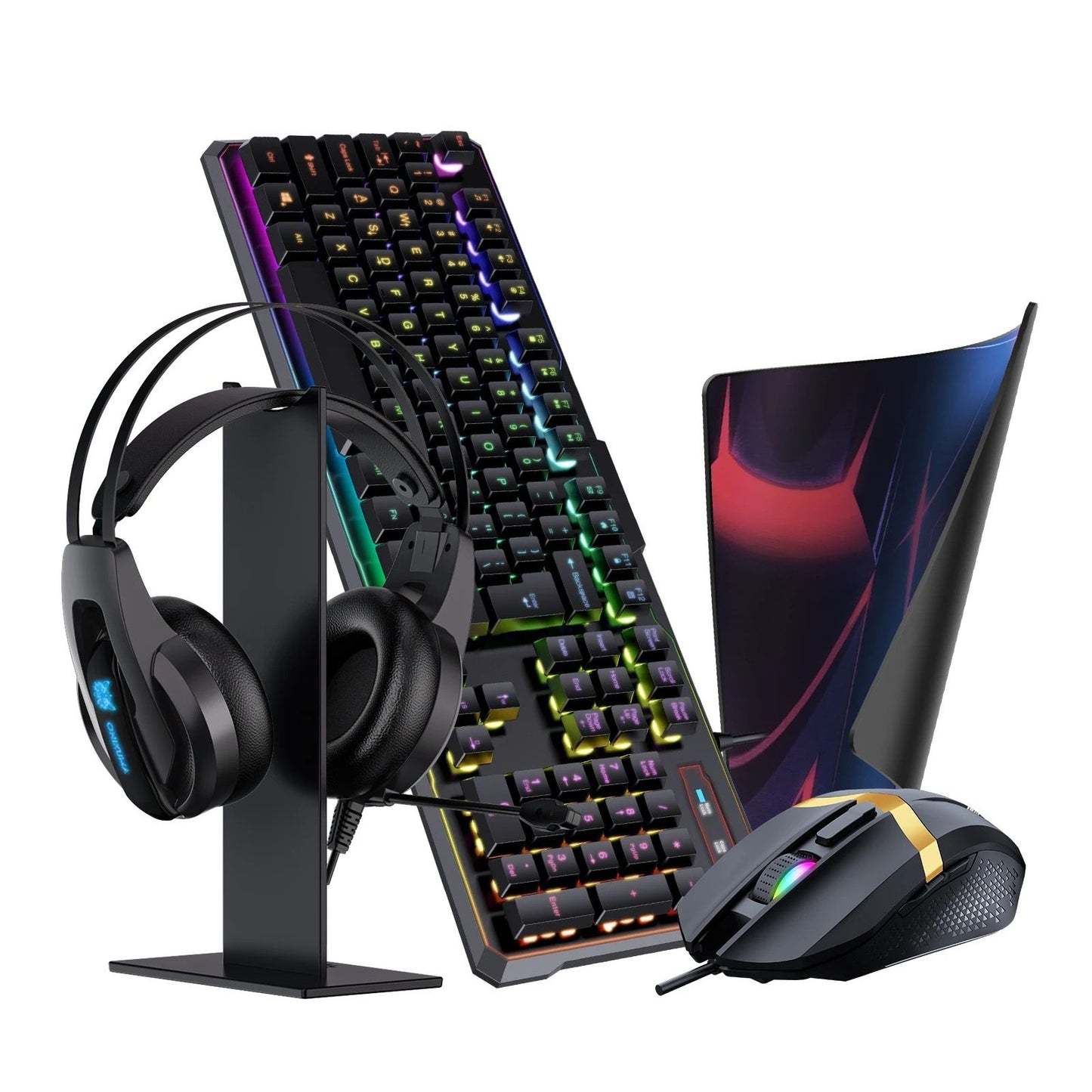 5 IN 1 Black Computer RGB Gaming Keyboard Mouse And Mouse Pad Gaming Keyboard Combo With Mouse Gift Set