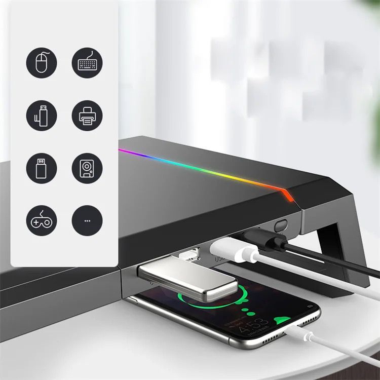 Monitor Table Stand Monitor Stand Riser Computer Screen Monitor Stand Adjustable RGB lights, charger, Phone Holder