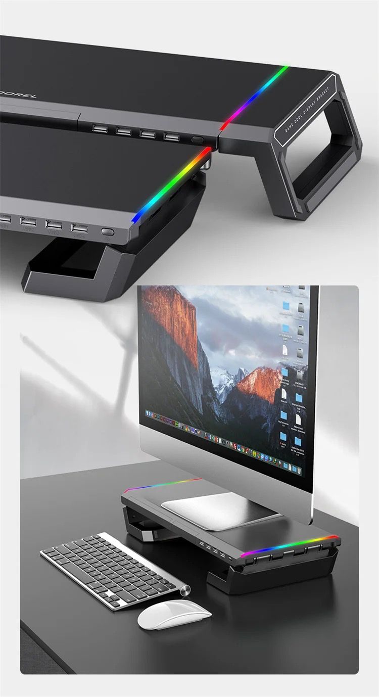 Monitor Table Stand Monitor Stand Riser Computer Screen Monitor Stand Adjustable RGB lights, charger, Phone Holder