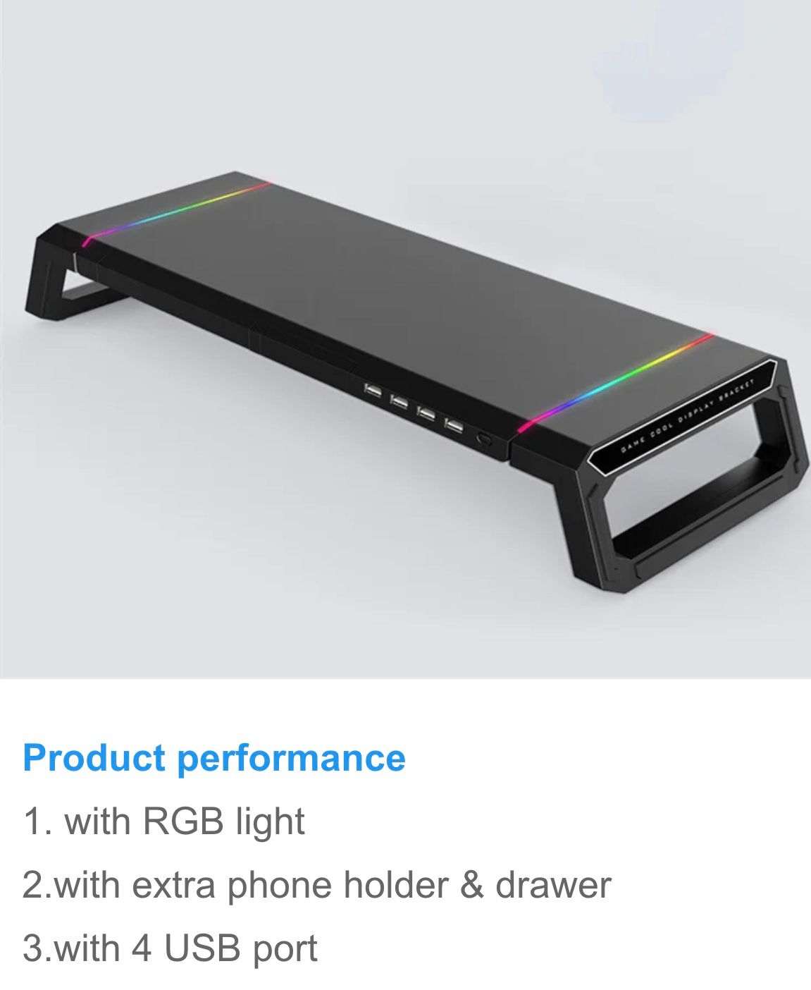 Monitor Table Stand Monitor Stand Riser Computer Screen Monitor Stand Adjustable RGB lights, charger, Phone Holder