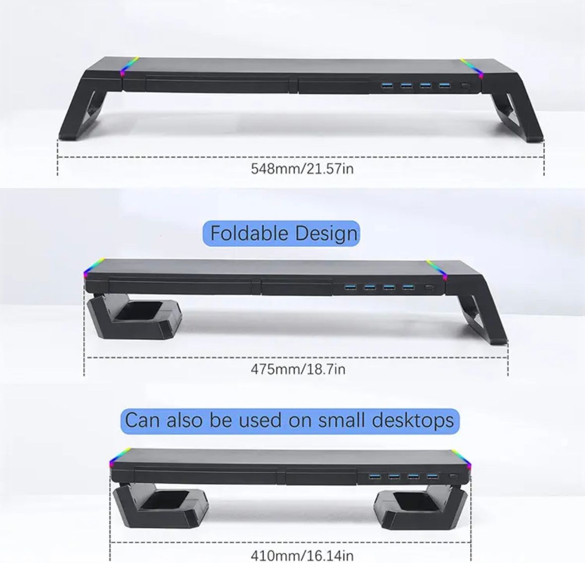 Monitor Table Stand Monitor Stand Riser Computer Screen Monitor Stand Adjustable RGB lights, charger, Phone Holder