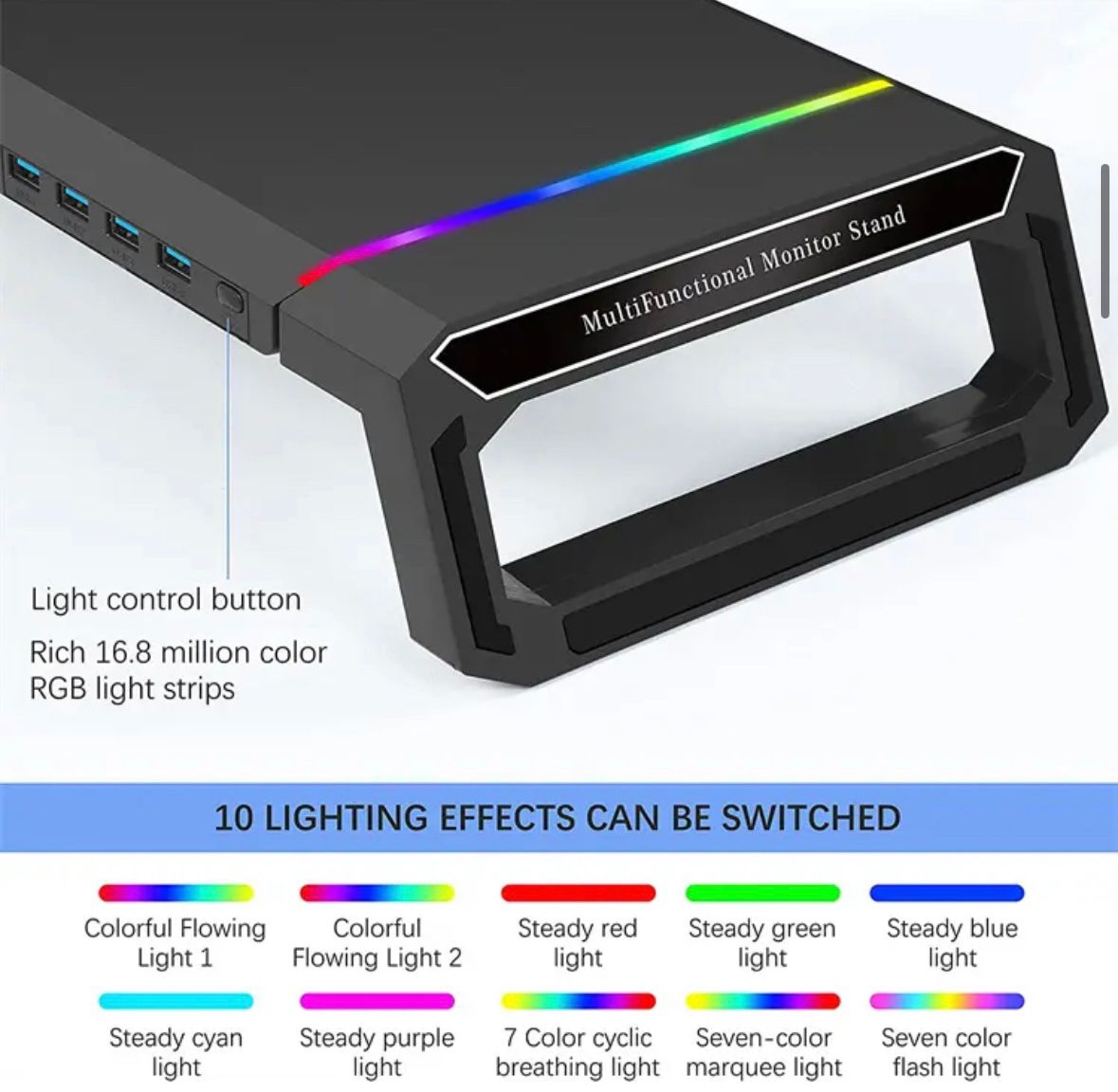 Monitor Table Stand Monitor Stand Riser Computer Screen Monitor Stand Adjustable RGB lights, charger, Phone Holder