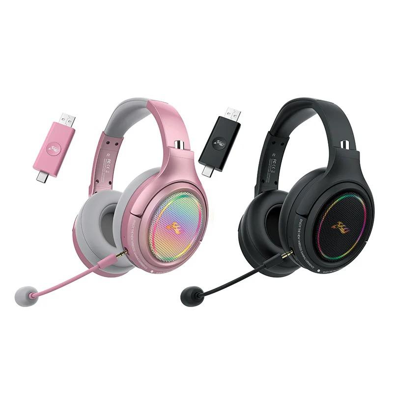 Bluetooth wireless headset Low Latency Gaming Headset LED RGB Microphone Pink / Black