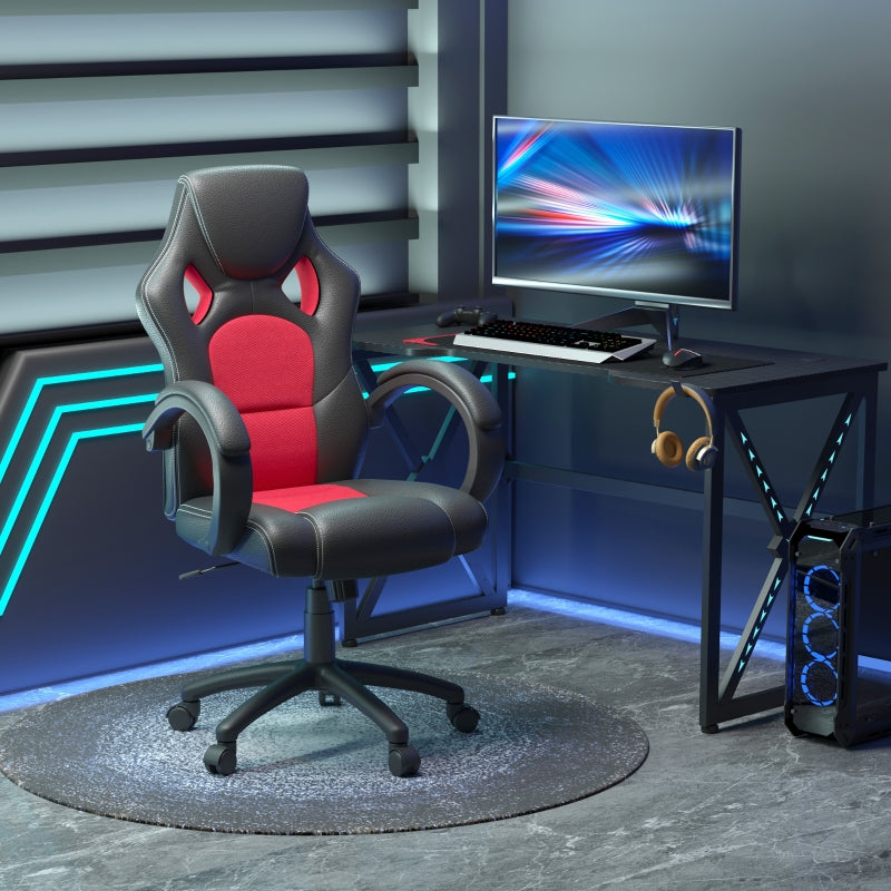 High Back Office Chair Gaming Chair Faux Leather Swivel Computer Desk Chair for Home Office with Wheels Armrests, Black & Red