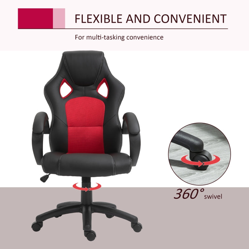 High Back Office Chair Gaming Chair Faux Leather Swivel Computer Desk Chair for Home Office with Wheels Armrests, Black & Red