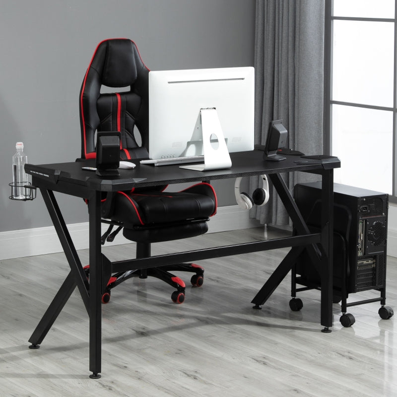Gaming desk with Cup Holder Headphone Hook Feet Adjustable 120 x 66 x 75cm Black