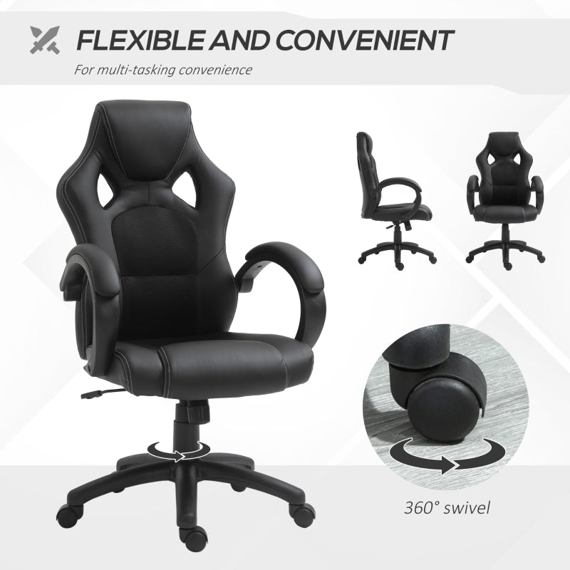 High-Back Office Chair Gaming Chair Faux Leather Swivel Computer Desk Chair for Home Office with Wheels Armrests Black