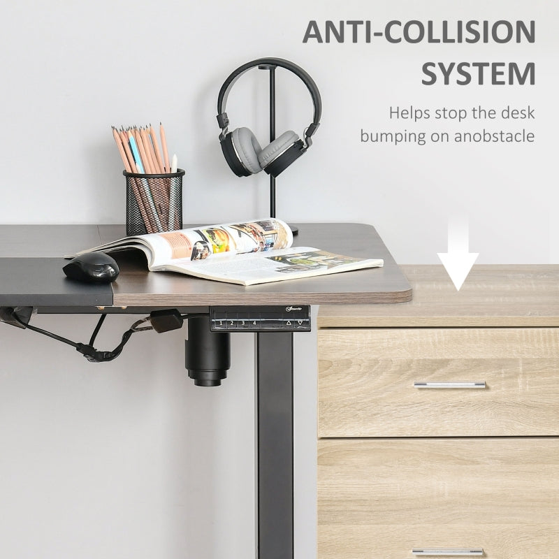 Electric Standing Desk, 140 x 70cm Height Adjustable Sit to Stand Desk with 4 Automatic Memory Preset Tabletop, Stand Up Desk for Home Office, (Black Frame + Teak Desktop)