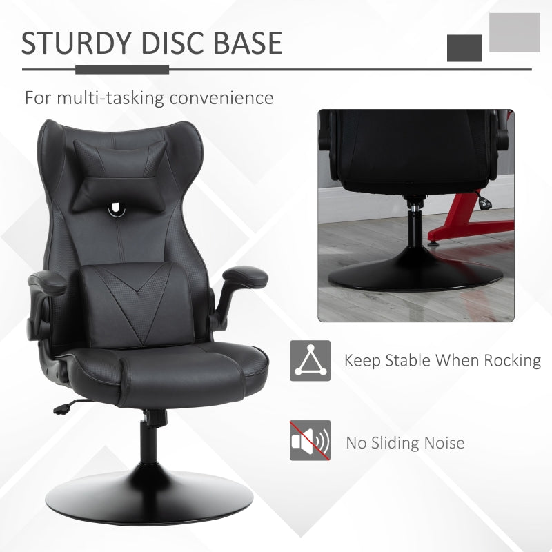Video Gaming Chair with Lumbar Support, Racing Style Home Office Chair, Computer Chair with Swivel Base, Flip-up Armrest and Headrest, Black