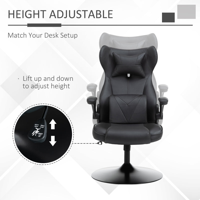 Video Gaming Chair with Lumbar Support, Racing Style Home Office Chair, Computer Chair with Swivel Base, Flip-up Armrest and Headrest, Black