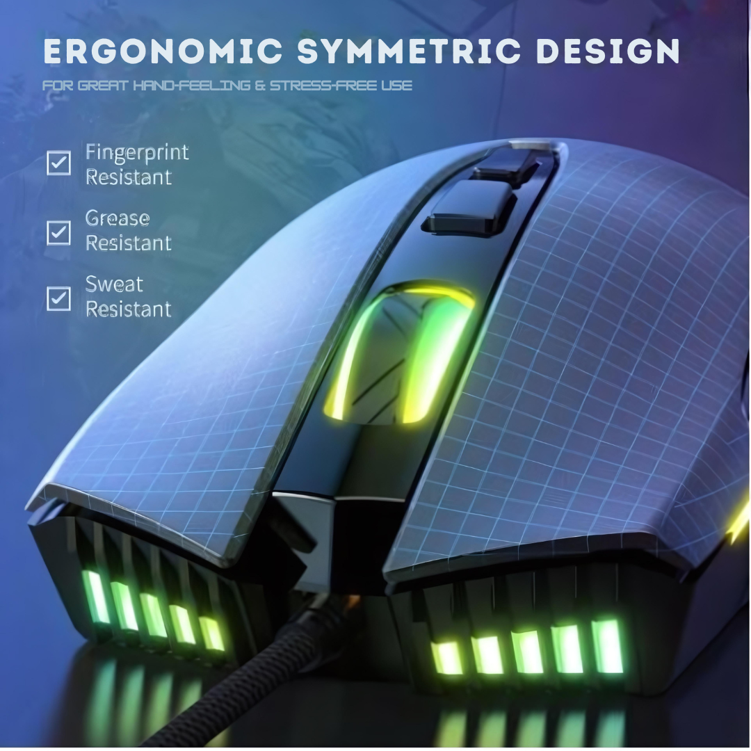 Adjustable 6400 DPI Wired LED Gaming Mouse with Breathing LED Colors Black