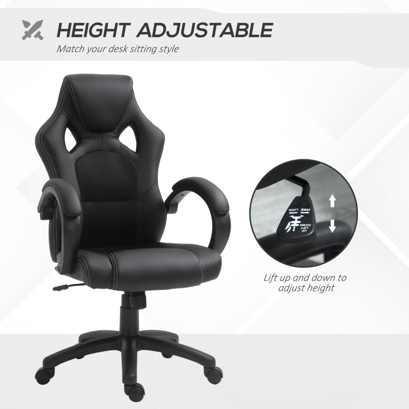 High-Back Office Chair Gaming Chair Faux Leather Swivel Computer Desk Chair for Home Office with Wheels Armrests Black