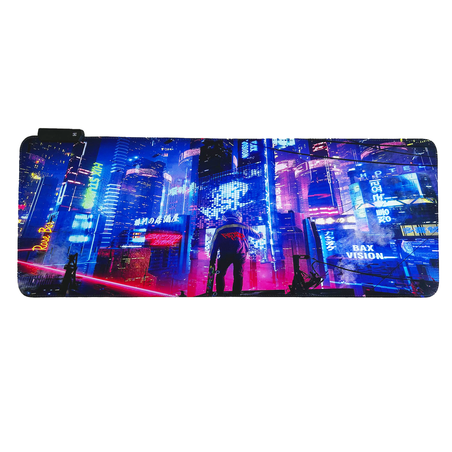 Cyberpunk Night City Dystopian LED Mouse Mat Mouse Pad 7 led lights smooth surface