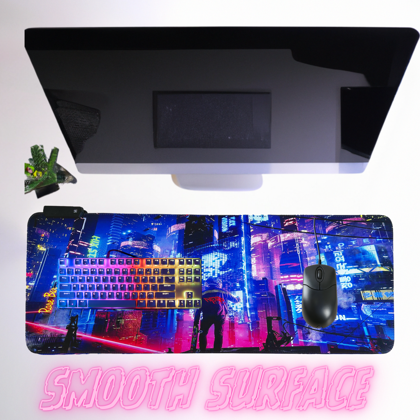Cyberpunk Night City Dystopian LED Mouse Mat Mouse Pad 7 led lights smooth surface