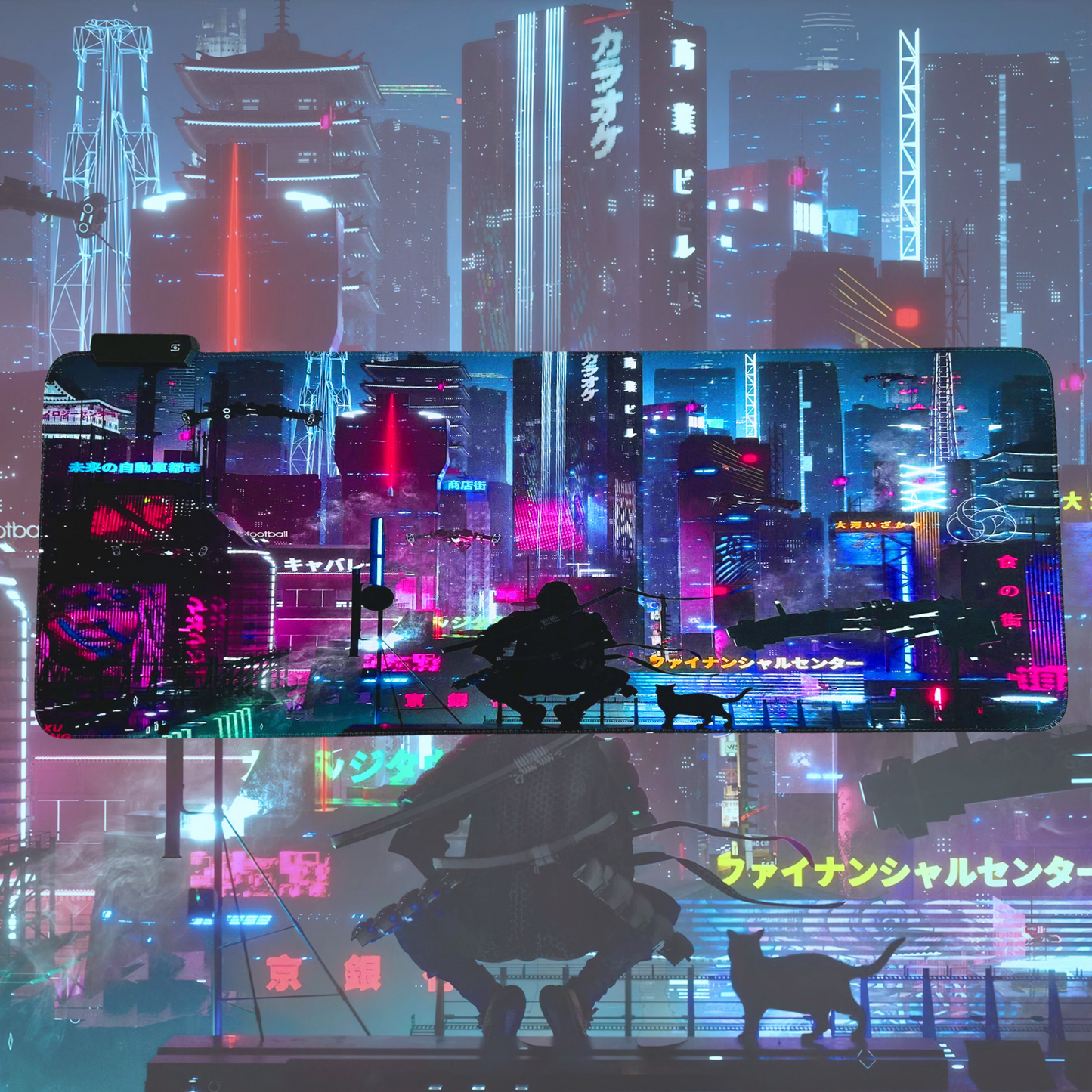 Cyberpunk Night City Dystopian DS2 LED Mouse Mat Mouse Pad 7 led lights smooth surface