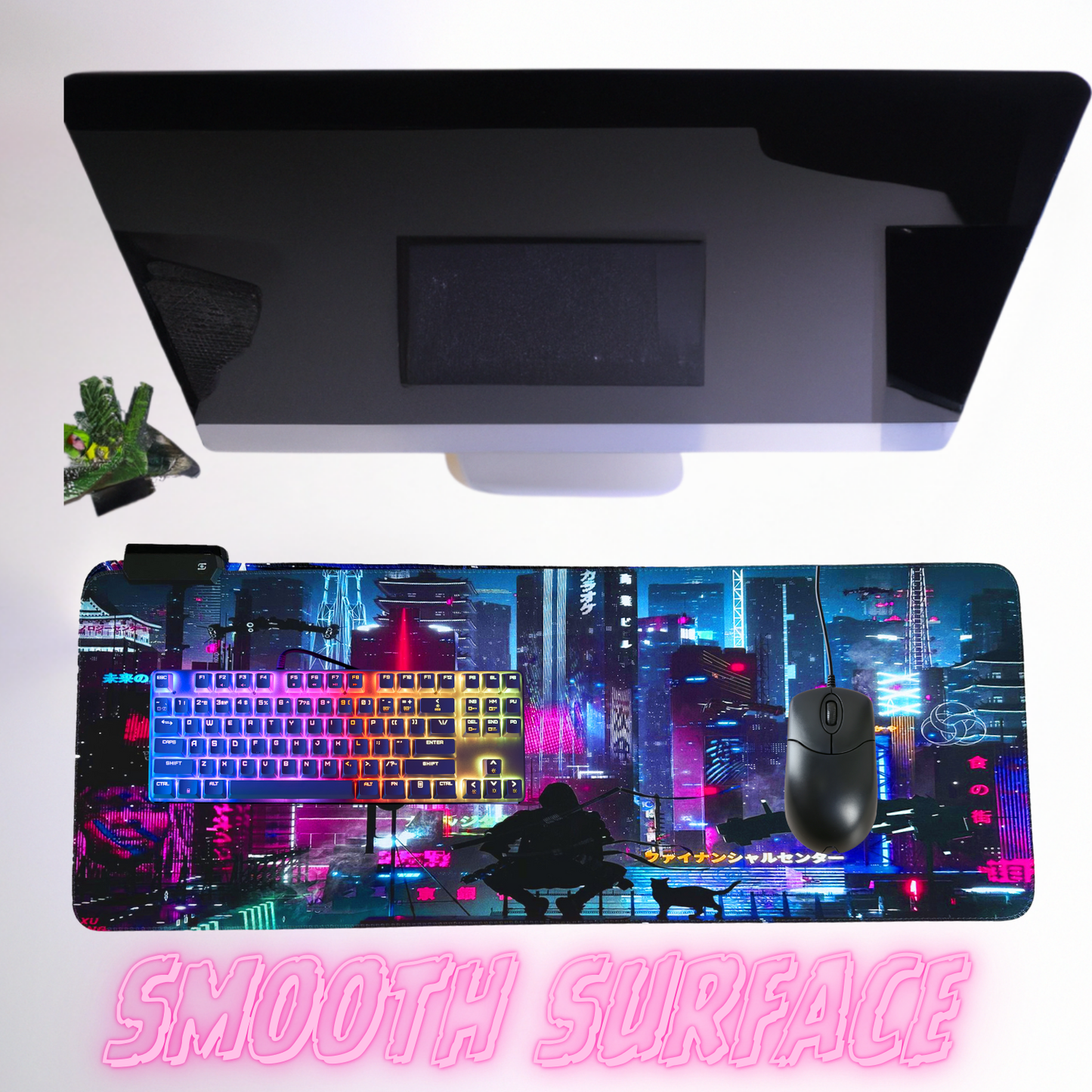 Cyberpunk Night City Dystopian DS2 LED Mouse Mat Mouse Pad 7 led lights smooth surface