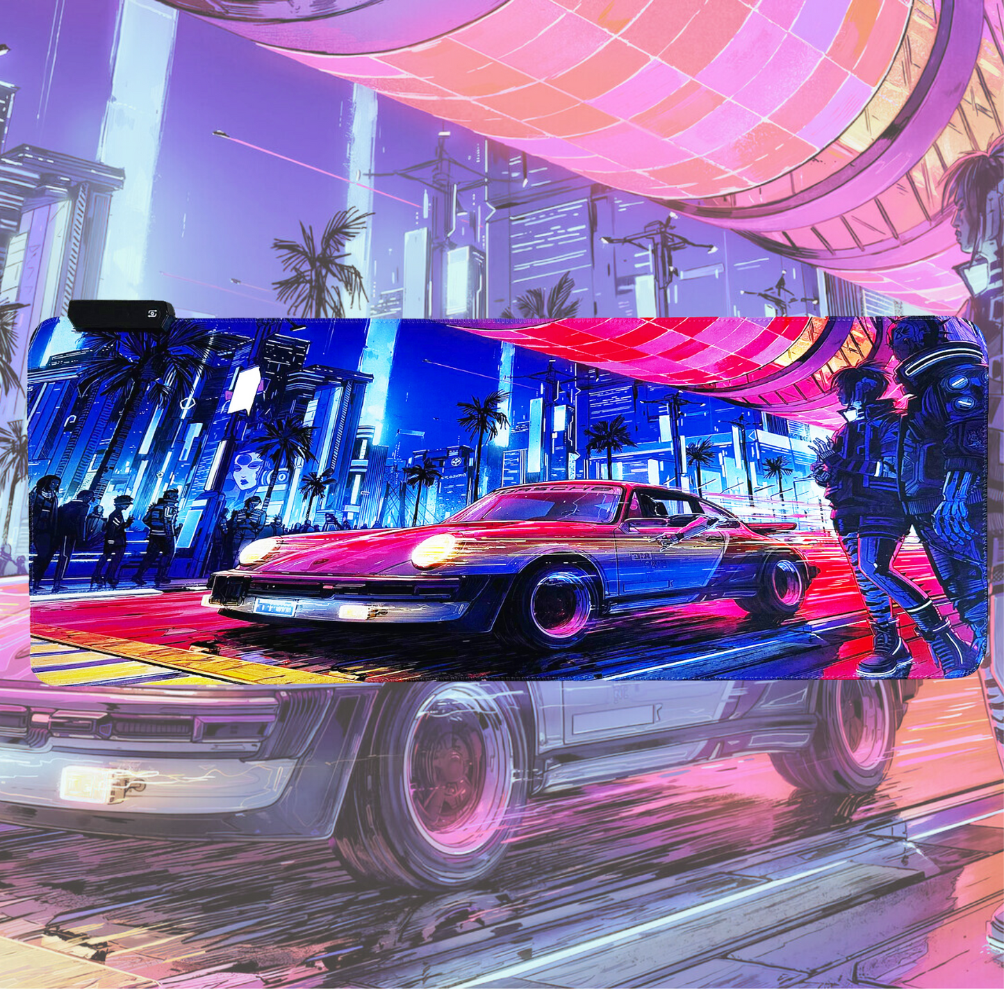 Cyberpunk Night City Dystopian DS3 LED Mouse Mat Mouse Pad 7 led lights smooth surface