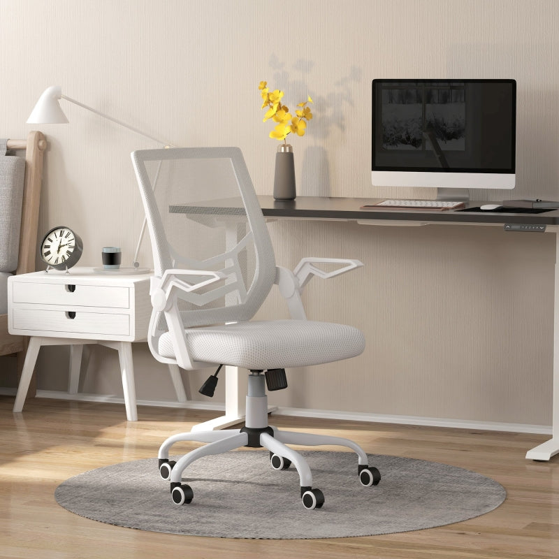 Mesh Office Chair, Gaming Chair, Computer Desk Chair with Flip-up Armrests, Lumbar Back Support and Swivel Wheels, White