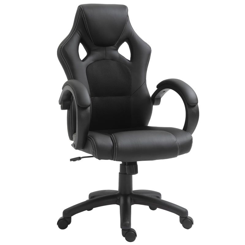 High-Back Office Chair Gaming Chair Faux Leather Swivel Computer Desk Chair for Home Office with Wheels Armrests Black