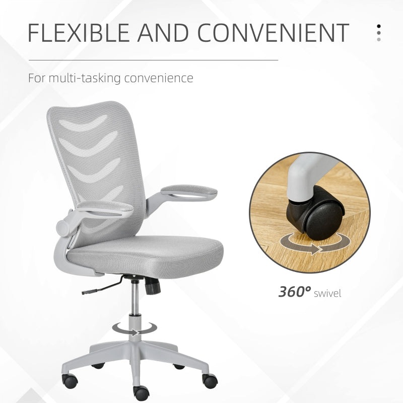 Mesh Office Gaming Chair for Home Swivel Task Desk Chair with Lumbar Back Support, Flip-Up Arm, Adjustable Height, White/Grey