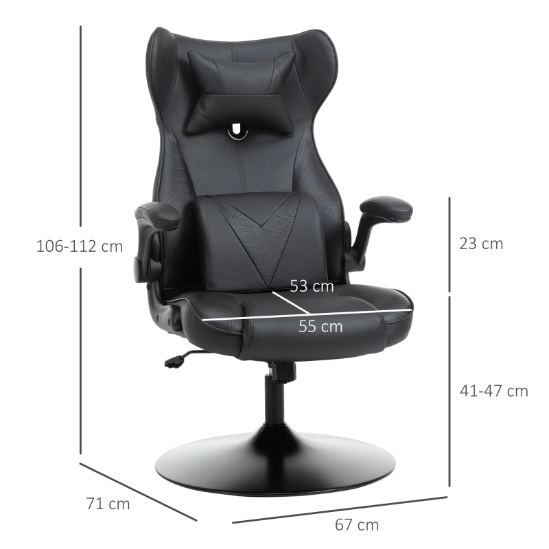 Video Gaming Chair with Lumbar Support, Racing Style Home Office Chair, Computer Chair with Swivel Base, Flip-up Armrest and Headrest, Black