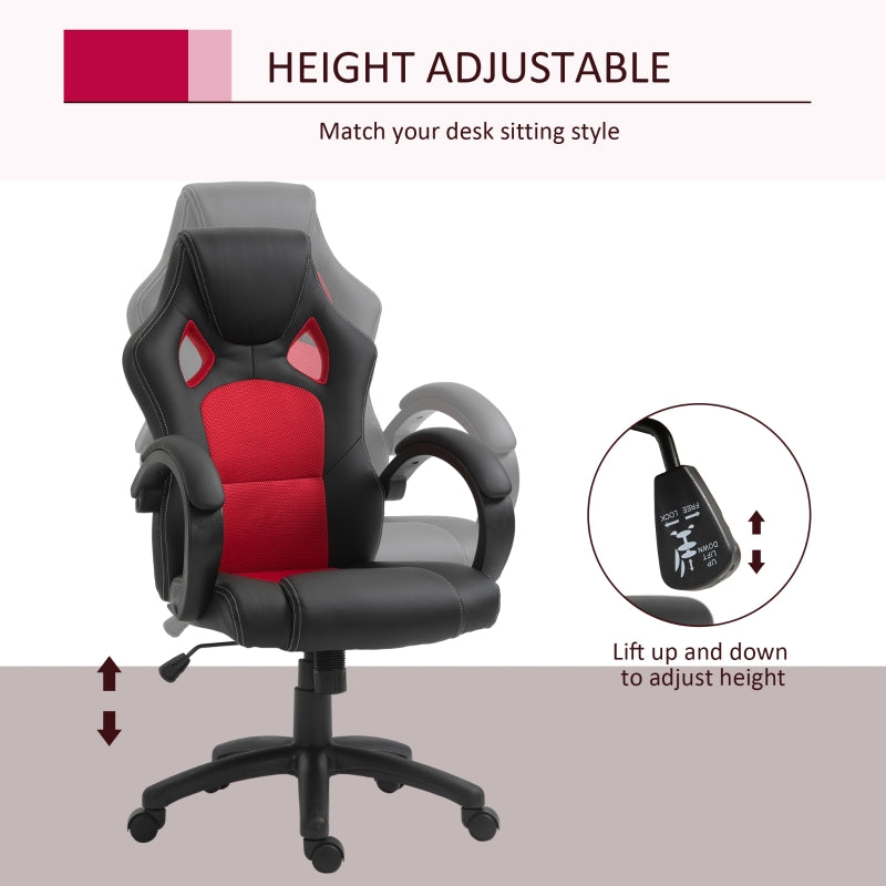 High Back Office Chair Gaming Chair Faux Leather Swivel Computer Desk Chair for Home Office with Wheels Armrests, Black & Red