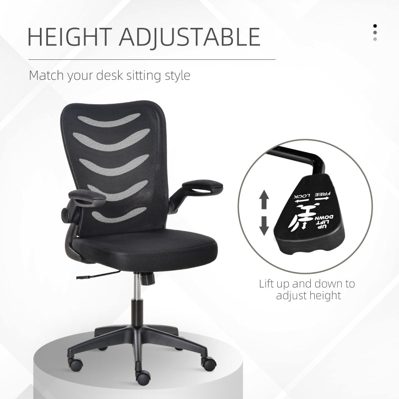 Mesh Office Gaming Chair for Home Swivel Task Desk Chair with Lumbar Back Support, Flip-Up Arm, Adjustable Height, Black