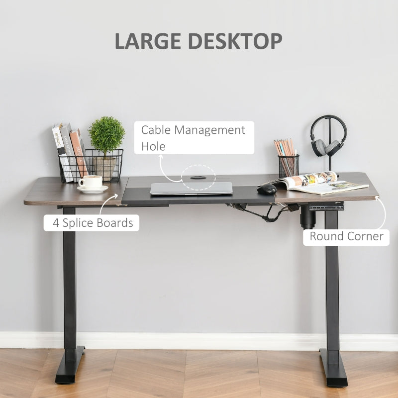 Electric Standing Desk, 140 x 70cm Height Adjustable Sit to Stand Desk with 4 Automatic Memory Preset Tabletop, Stand Up Desk for Home Office, (Black Frame + Teak Desktop)