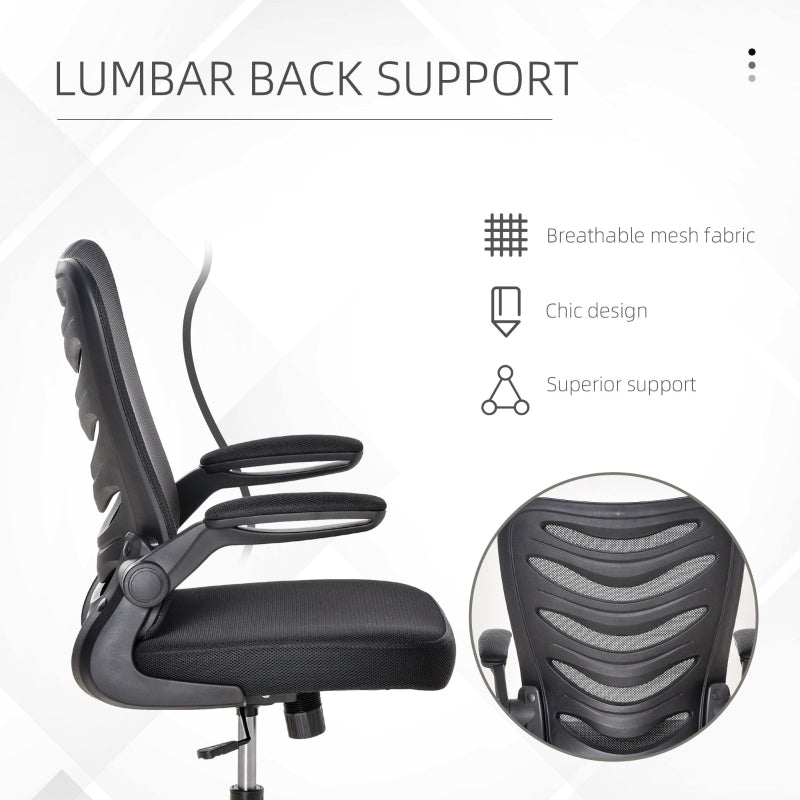 Mesh Office Gaming Chair for Home Swivel Task Desk Chair with Lumbar Back Support, Flip-Up Arm, Adjustable Height, Black