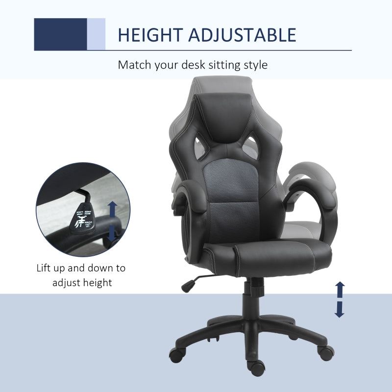 High-Back Office Chair Gaming Chair Faux Leather Swivel Computer Desk Chair for Home Office with Wheels Armrests Black/Grey